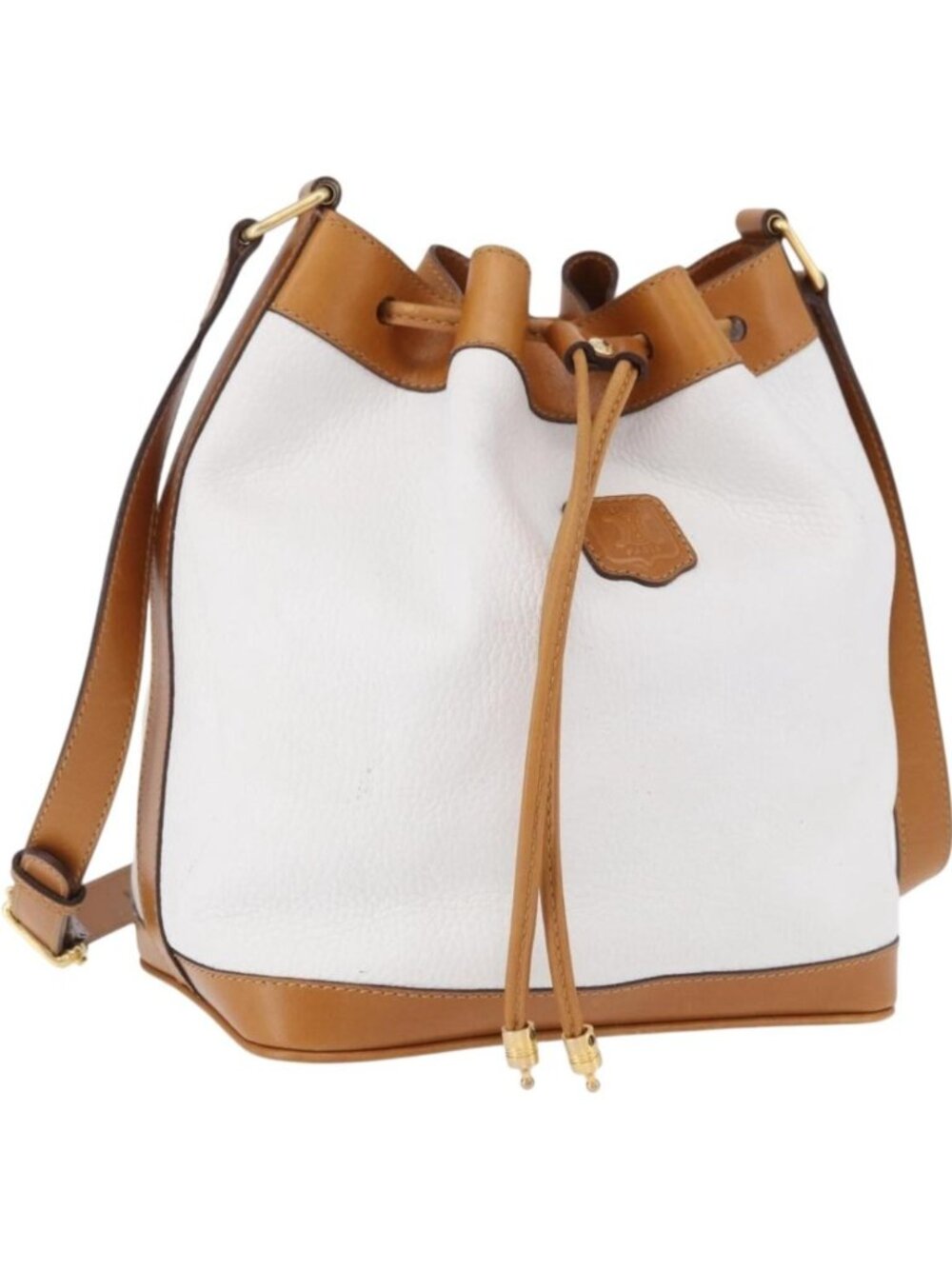 CELINE Shoulder Bag Leather White Gold